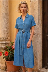 Linen Look Belted Shirt Dress
