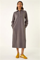 Buttoned Collar Midi Dress