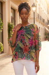 Floral Print Mesh Overlay Top