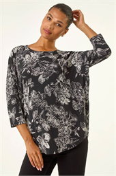 Floral Puff Print Stretch Top