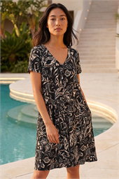 Petite Print V-Neck Swing Dress