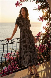 Geo Linear Print Shirt Midi Dress
