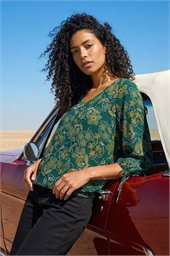 Floral V-Neck Stretch Top