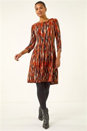 Abstract Print Panel Stretch Dress
