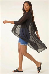 3/4 Sleeve Mesh Longline Kimono