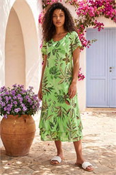 Petite Leaf Print Layered Hem Dress
