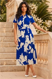 Contrast Floral Print Shirt Dress