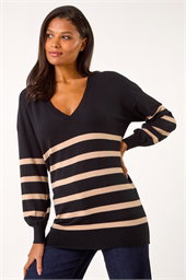Stripe V-Neck Boyfriend Knit Jumper