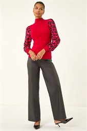 Animal Print Mesh Sleeve Knit