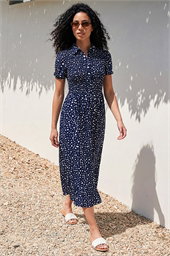 Spot Shirred Midi Dress