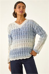 Ombre Textured V-Neck Knit Jumper