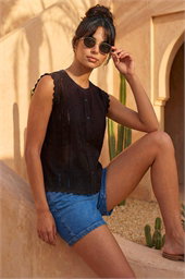 Dusk Embroidered Cotton Scallop Blouse 
