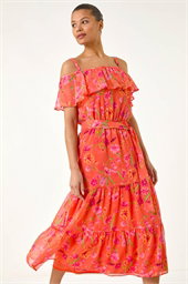 Floral Bardot Midi Dress