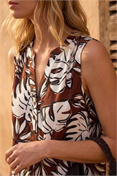 Leaf Puff Print Gathered Vest Top