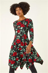 Rose Print Hanky Hem Dress