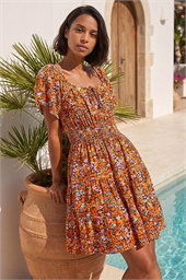 Dusk Floral Print Shirred Skort Dress