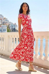 Floral Print Stretch Midi Dress