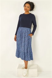 Petite Contrast Tiered Midi Dress