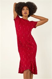 Leaf Lace Sequin Midi Dress