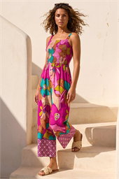 Floral Border Ruched Jumpsuit