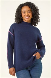 Petite Contrast Stitch Jersey Jumper