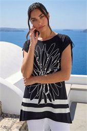 Floral Print Stretch Tunic Top