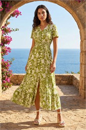Floral Print Button Detail Maxi Dress