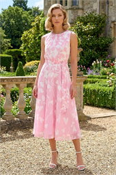Floral Chiffon Pleat Neck Dress