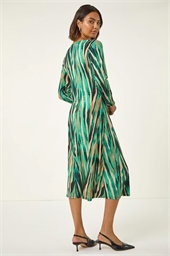 Abstract Print Ruched Midi Stretch Dress
