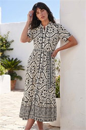 Border Print Shirt Dress