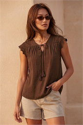 Satin Crochet Tie Front Tunic Top