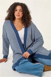 Curve Chevron Fluffy Knit Cardigan