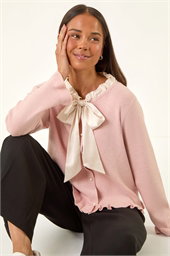 Petite Tie Neck Frill Hem Cardigan