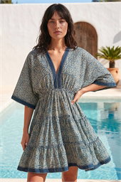 Geometric Contrast Tiered Dress