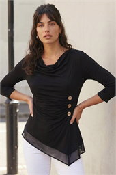 Button Detail Chiffon Hem Top
