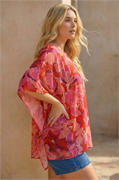 Curve Floral Chiffon Hanky Hem Top