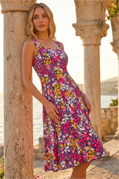 Floral Print Stretch Panel Dress