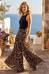 Animal Shirred Palazzo Stretch Trouser