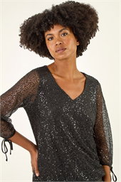 Sequin Mesh Blouson Top