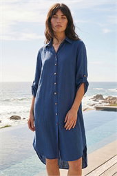 Back Lace Button Shirt Dress