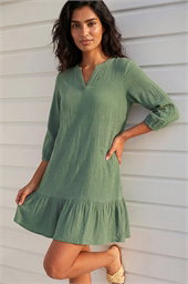 Textured V-Neck Smock Dress