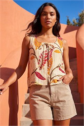 Leaf Print Textured Tie Front Blouse
