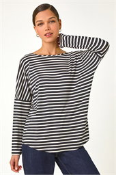 Relaxed Stripe Print Long Sleeve Stretch Top