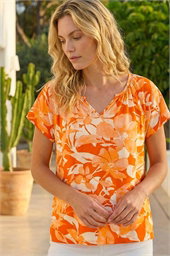 Abstract Leaf Print Stretch Top