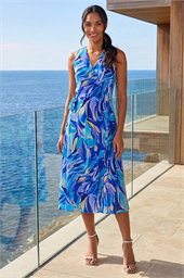 Floral Print Wrap Chiffon Midi Dress