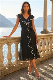 Frill Contrast Tipped Midi Dress