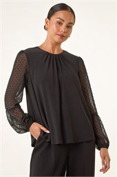 Petite Contrast Dobby Stretch Top