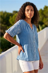 Petite Embroidered V-Neck Top