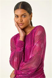 Printed Stud Mesh Stretch Top