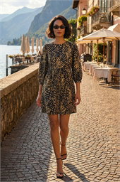 Dusk Abstract Puff Sleeve Midi Dress